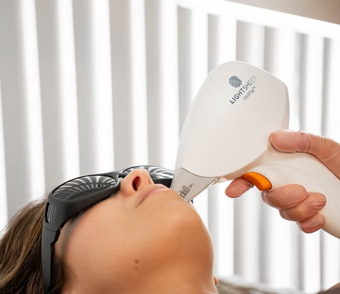 Treatment close-up with eye protection